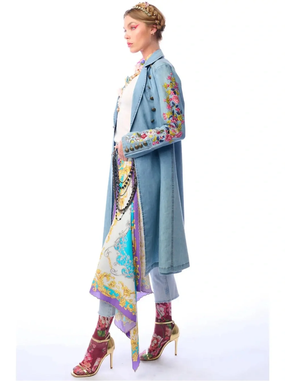 ARATTA New Yorker Coat | Cotton Denim Look | Embroidered Sleeves - S - NWT - Picture 4 of 4